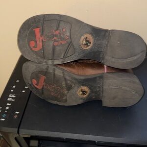 Justin Boots Brown Ankle Booties with Red Sole Logo and Pink Trim